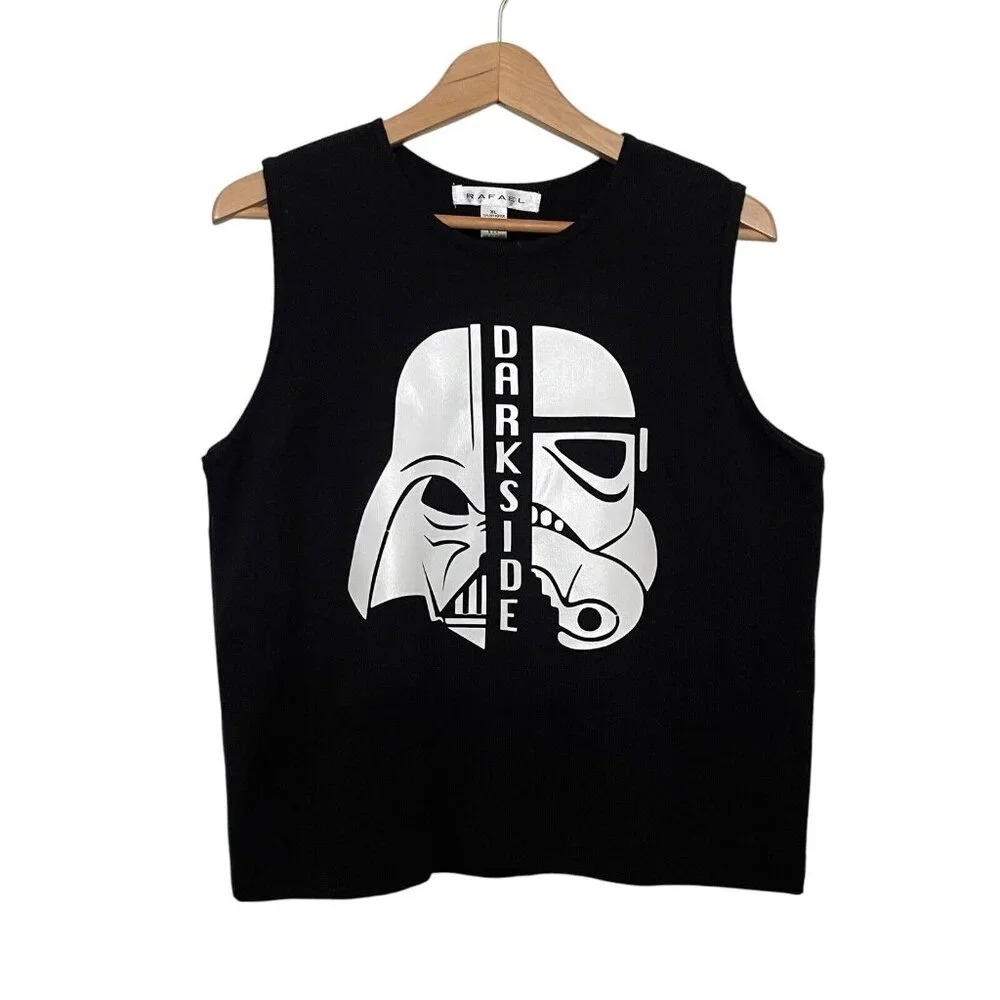 Rafael‎ Sweater Women XL Black Wool Star Wars Darkside Darth Vader Graphic Retro